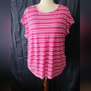 NWT Love Scarlett Knit Stripe Tee With Shoulder Detail Plus Size 2X